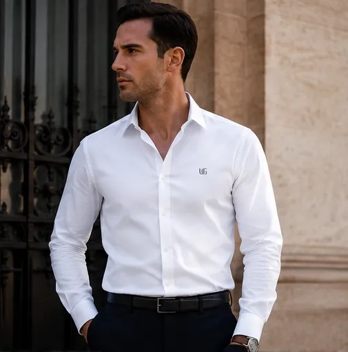 Camisa de oxford gris claro con cuello button-down, fotografiada de frente sobre fondo neutro